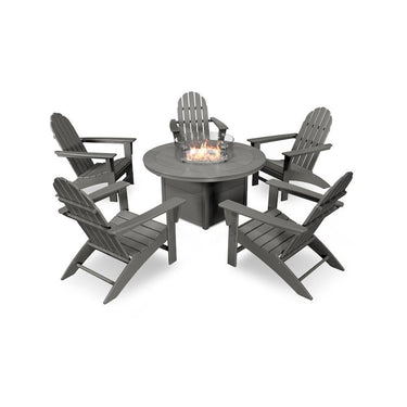 POLYWOOD Vineyard 6-Piece Adirondack Chat Set w/ Fire Pit Table - Slate Grey